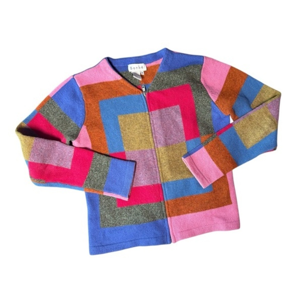 Sorbe Lambswool Colorful Zip Sweater Cardigan. small.